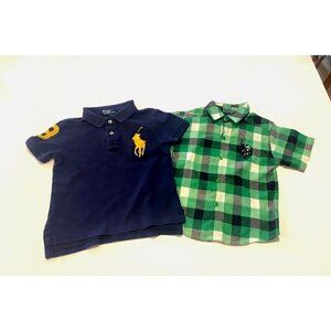 Ralph Lauren Green Plaid & Blue Polo Shirt, Big Logo, Toddlers Boys 3T, Lot